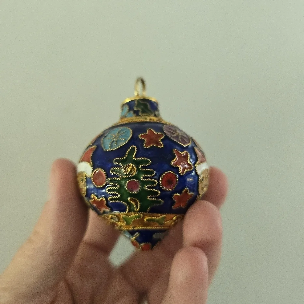 VTG Enamel Cloisonne Christmas Collectible Ornament Snowman Round